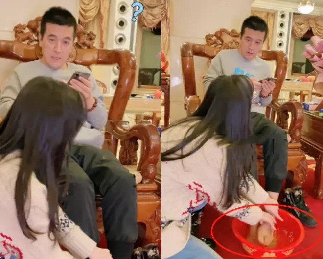 Huỳnh Thánh Y đăng clip rửa chân cho chồng.